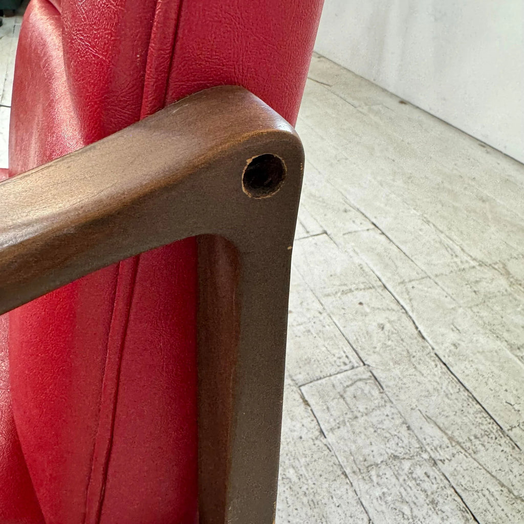 Mid Century Modern Pair of Red Vinyl Arm Chairs