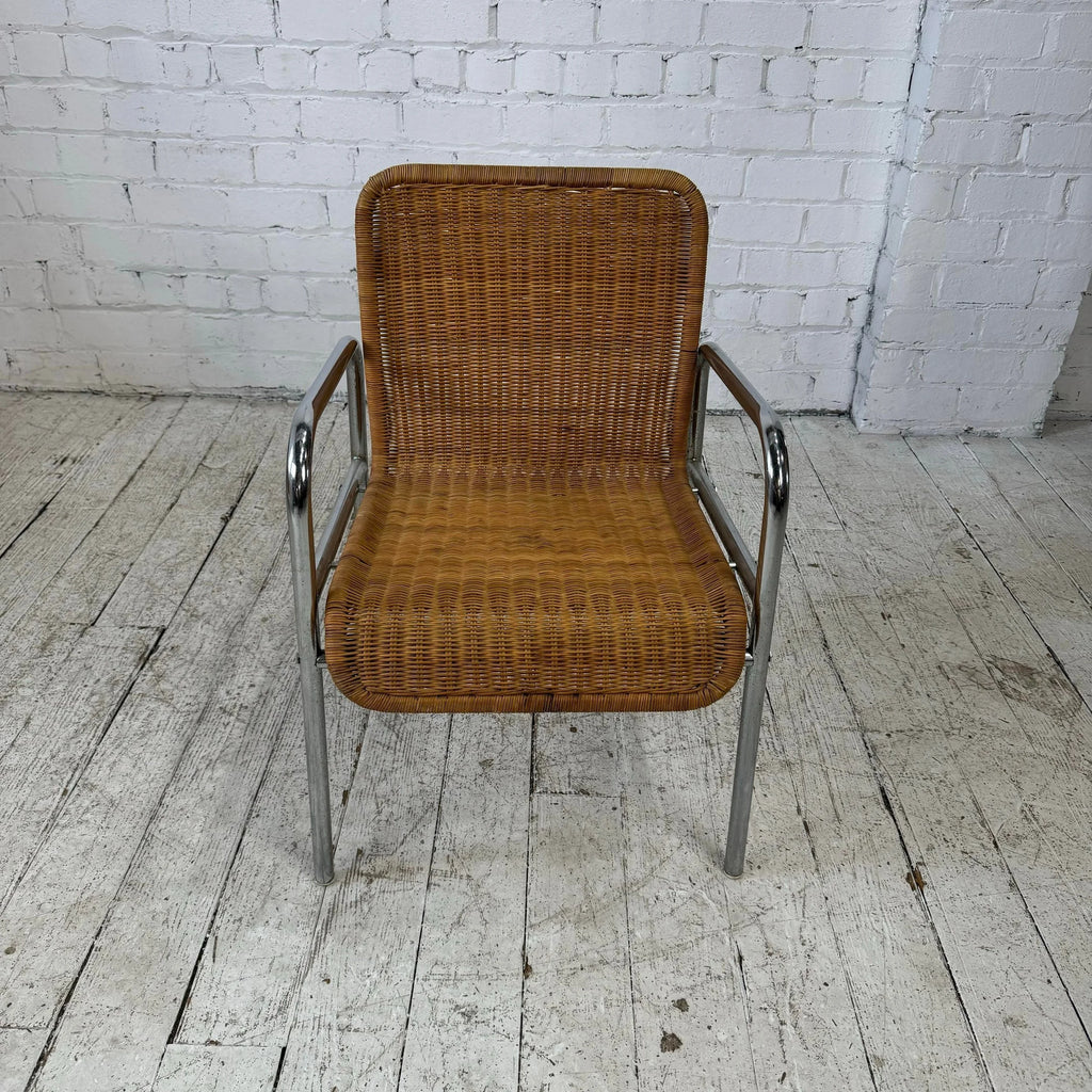 Set of 4 Tubular Chrome and Rattan Dining Chairs