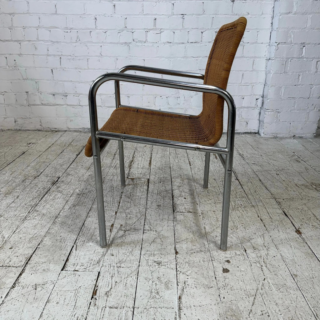 Set of 4 Tubular Chrome and Rattan Dining Chairs