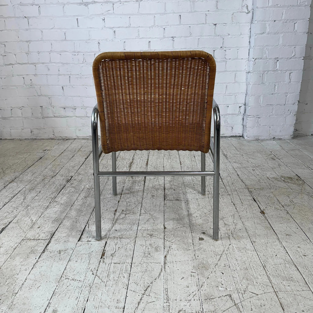 Set of 4 Tubular Chrome and Rattan Dining Chairs