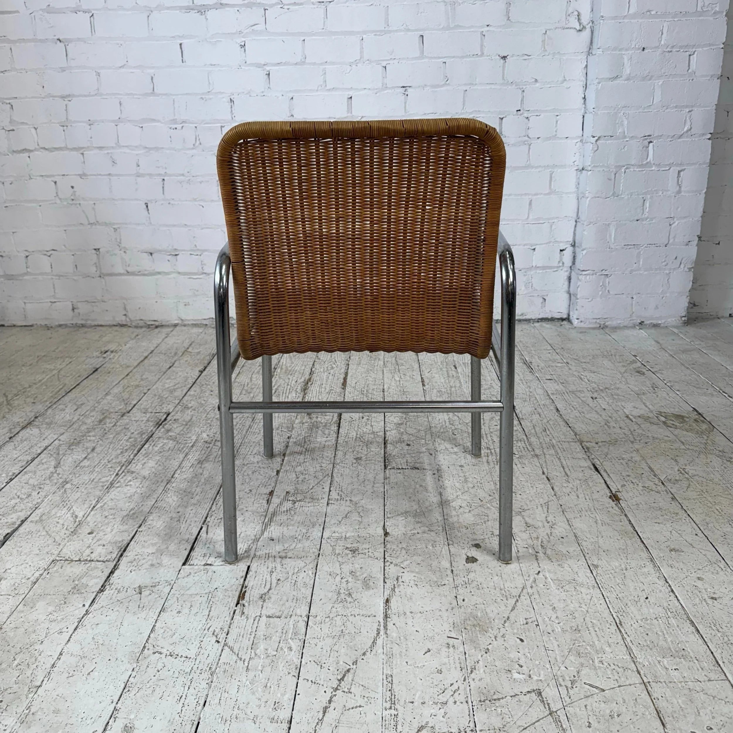 Set of 4 Tubular Chrome and Rattan Dining Chairs