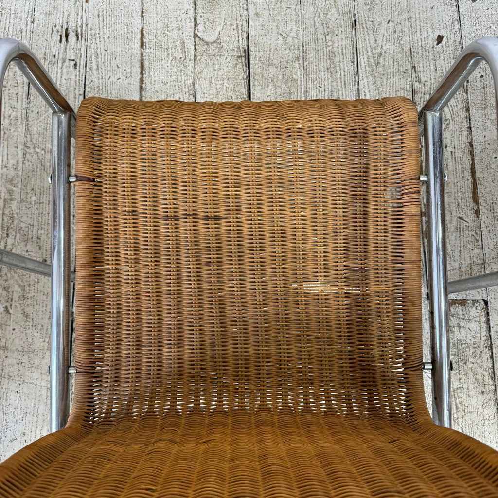 Set of 4 Tubular Chrome and Rattan Dining Chairs
