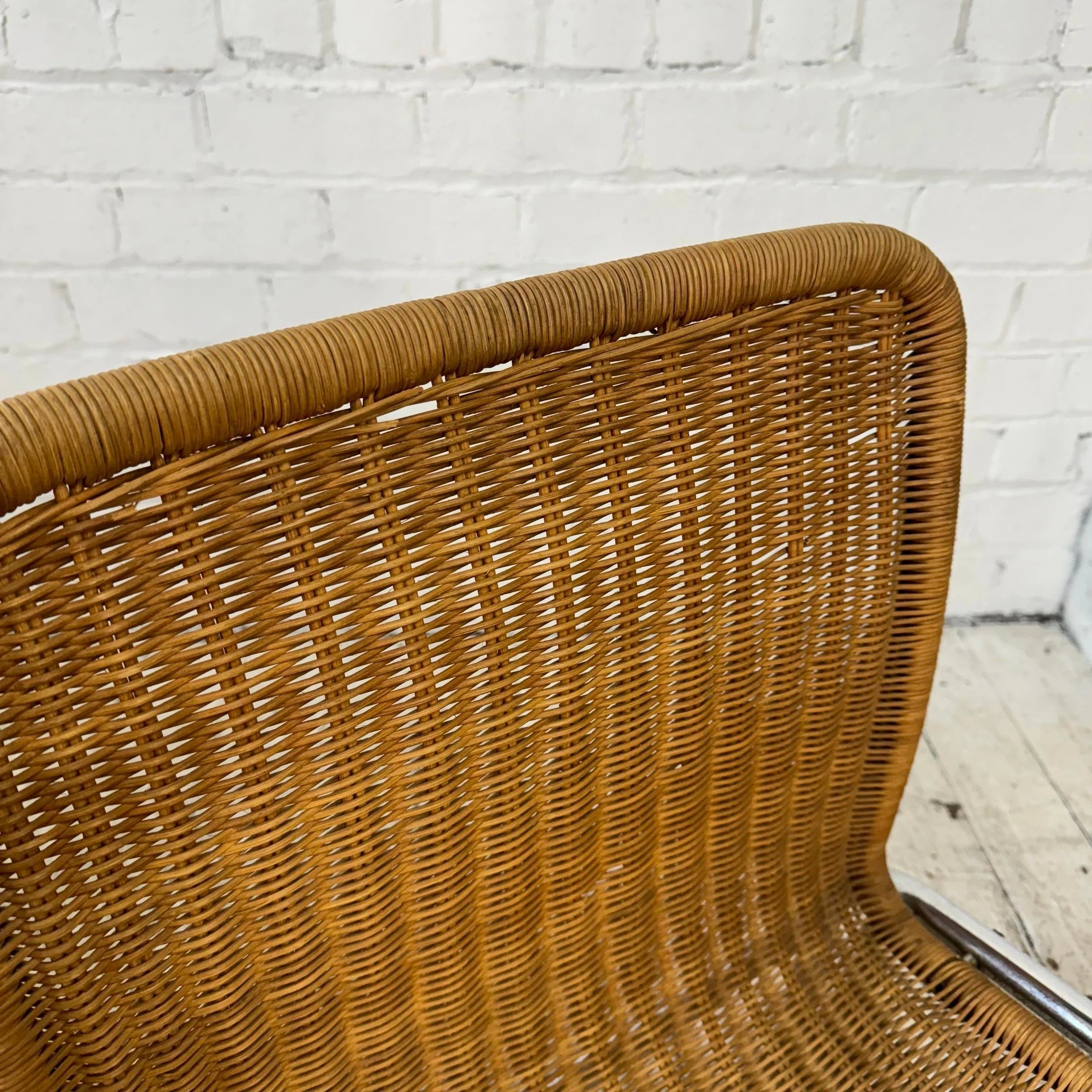 Set of 4 Tubular Chrome and Rattan Dining Chairs
