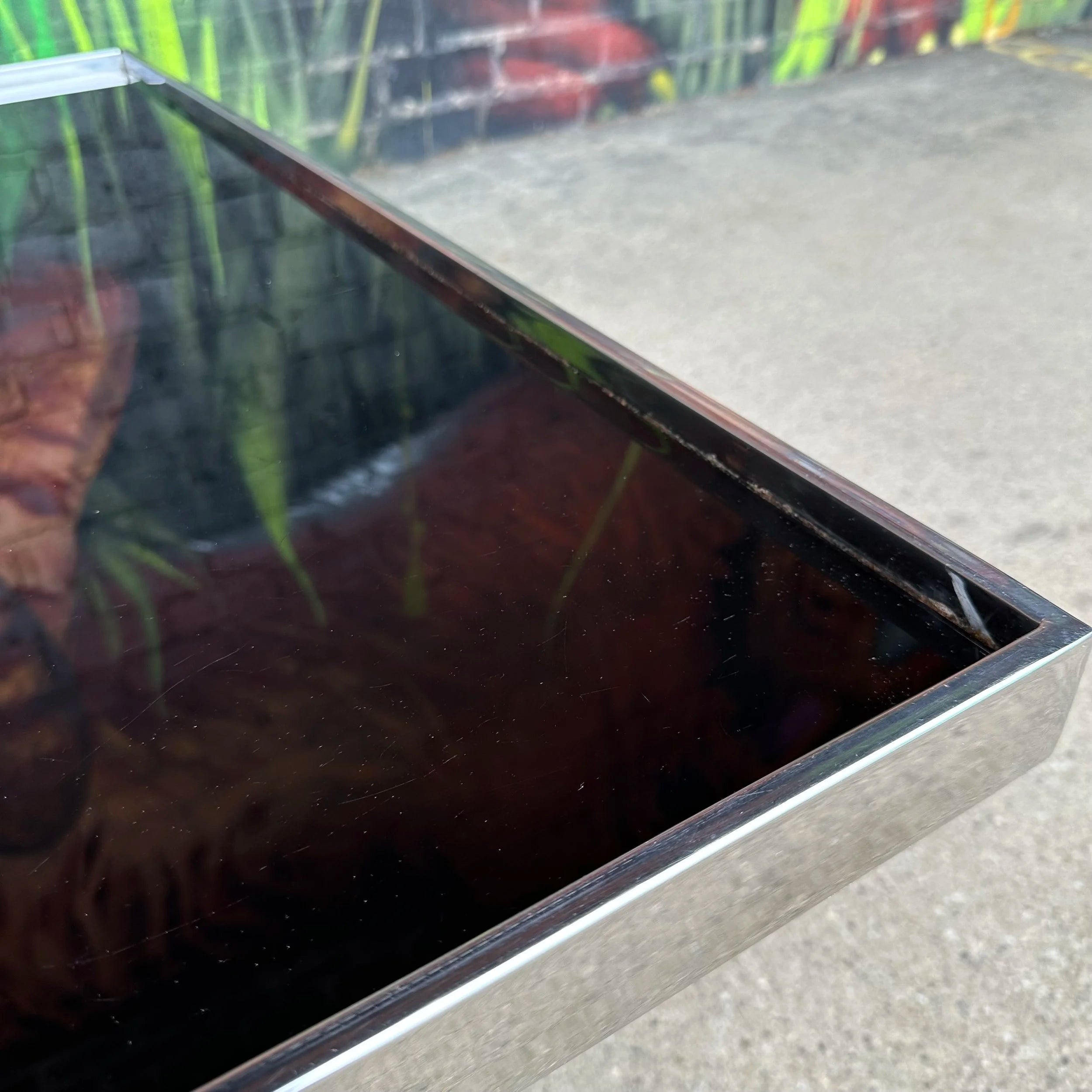 Italian Modernist Aluminum and Black Glass Coffee Table