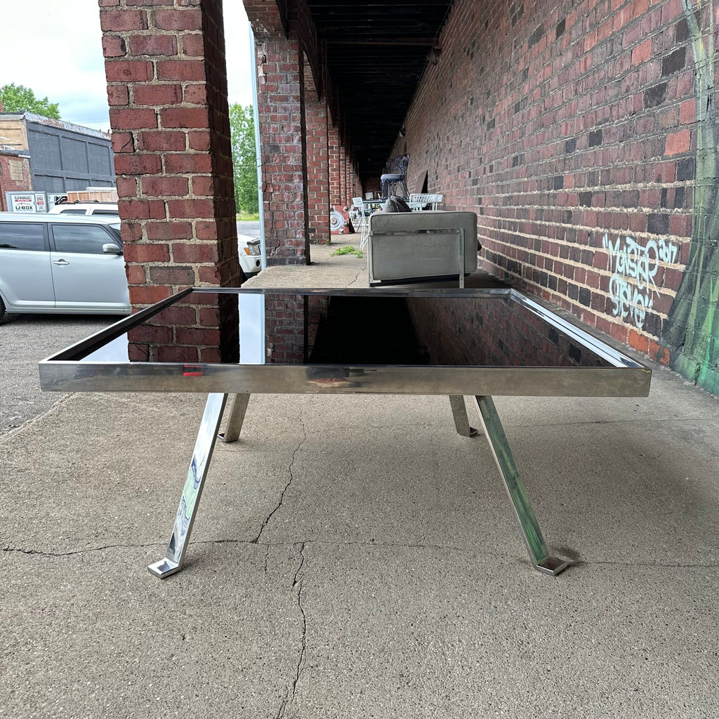Italian Modernist Aluminum and Black Glass Coffee Table