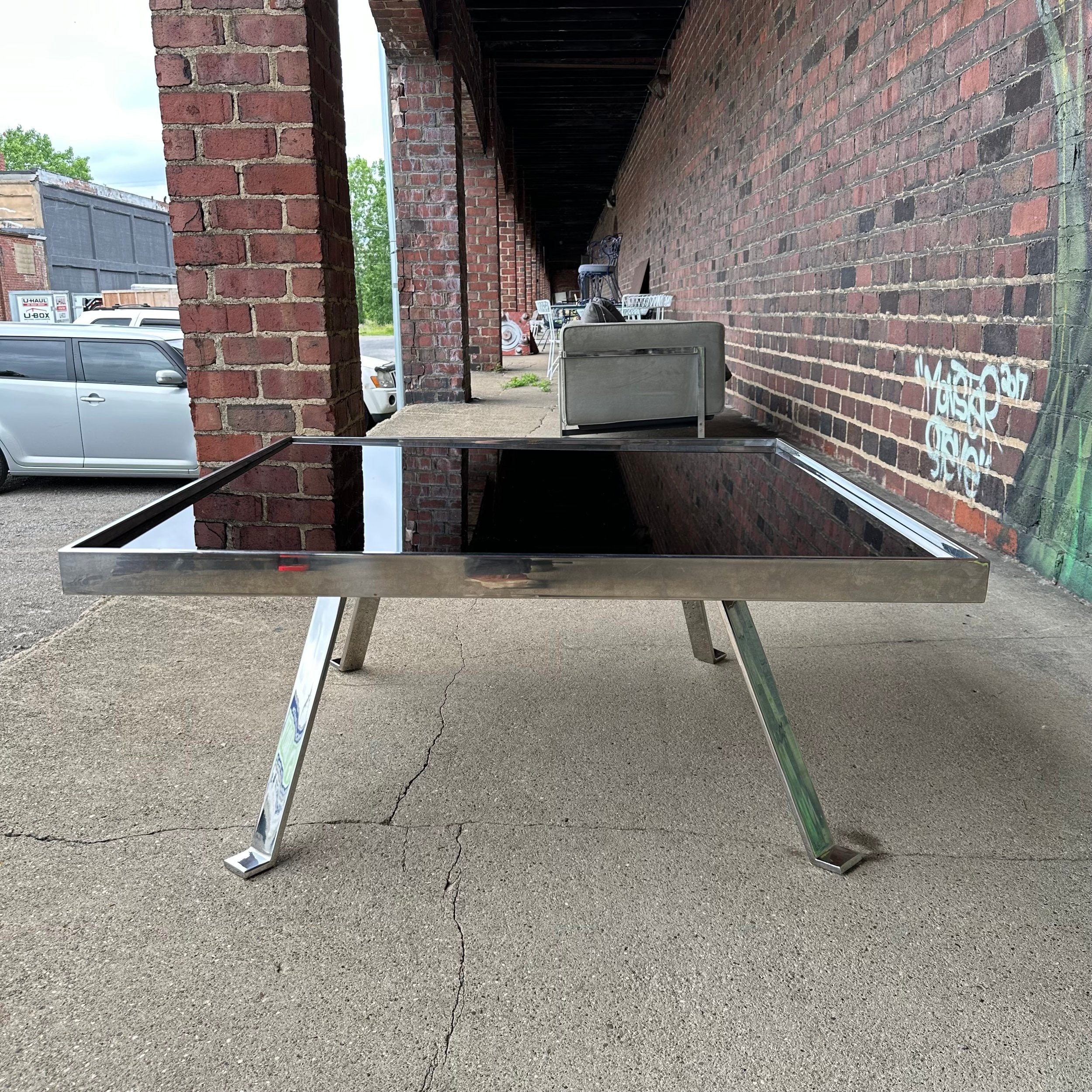 Italian Modernist Aluminum and Black Glass Coffee Table