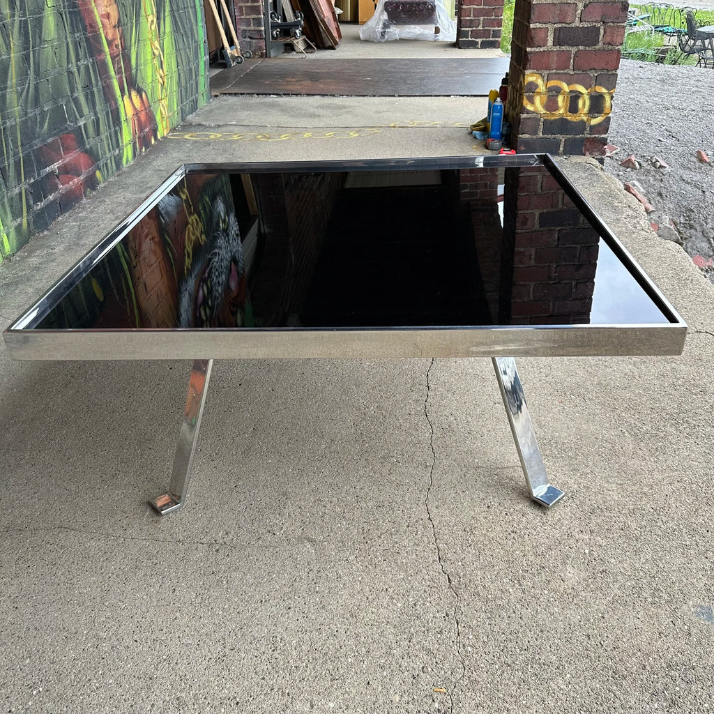 Italian Modernist Aluminum and Black Glass Coffee Table