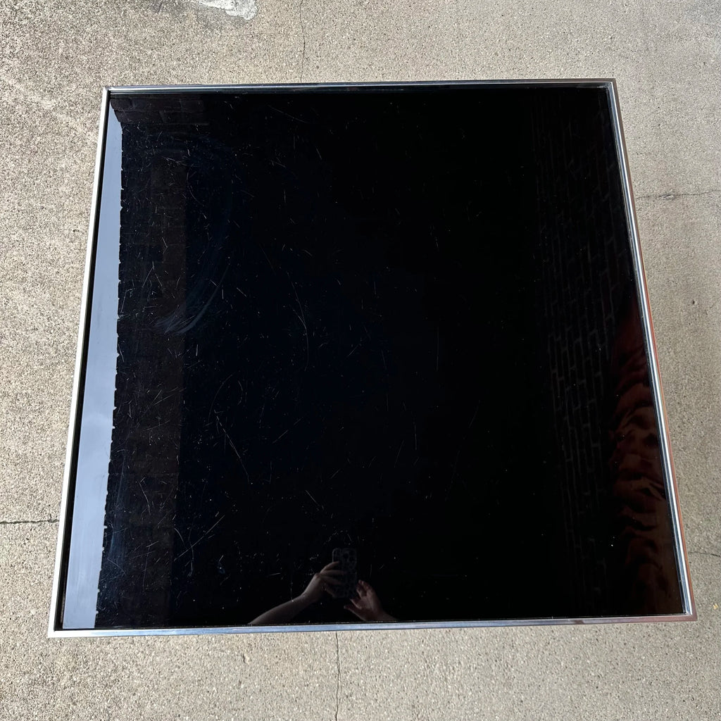 Italian Modernist Aluminum and Black Glass Coffee Table