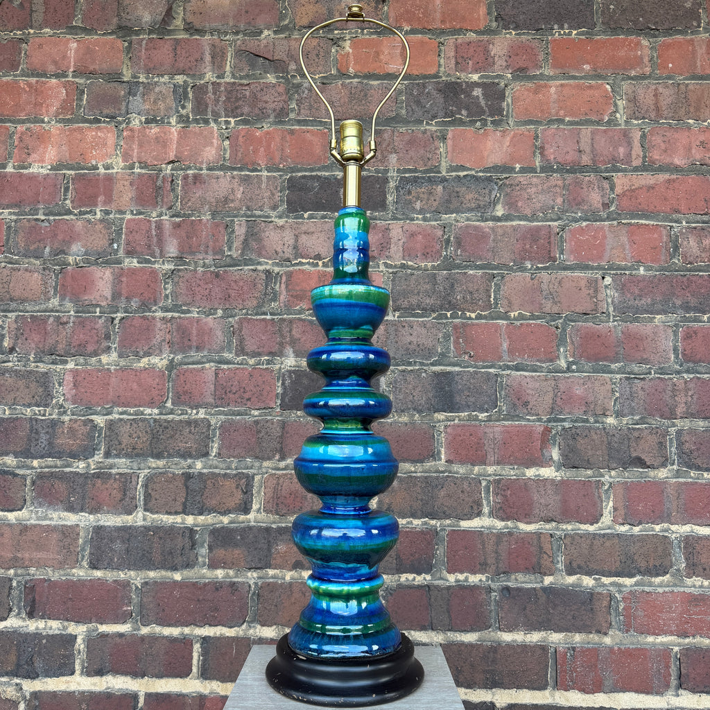 Mid Century Modern Blue and Green Ceramic Table Lamp