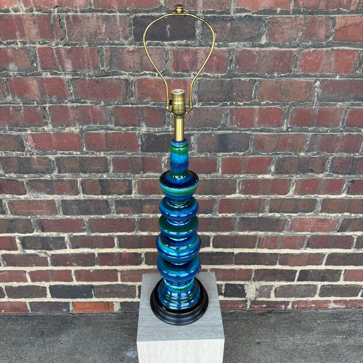 Mid Century Modern Blue and Green Ceramic Table Lamp