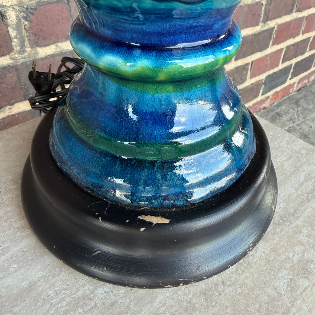 Mid Century Modern Blue and Green Ceramic Table Lamp