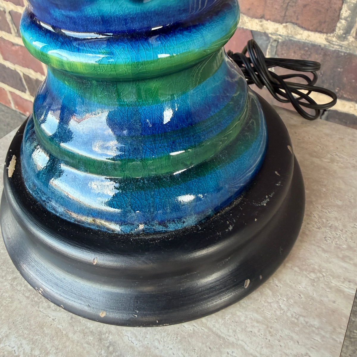 Mid Century Modern Blue and Green Ceramic Table Lamp