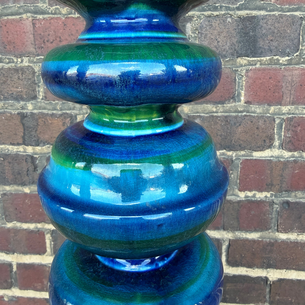 Mid Century Modern Blue and Green Ceramic Table Lamp