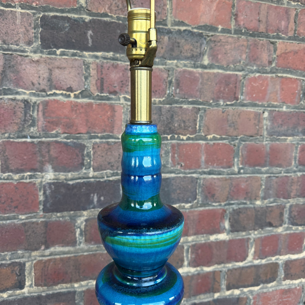 Mid Century Modern Blue and Green Ceramic Table Lamp