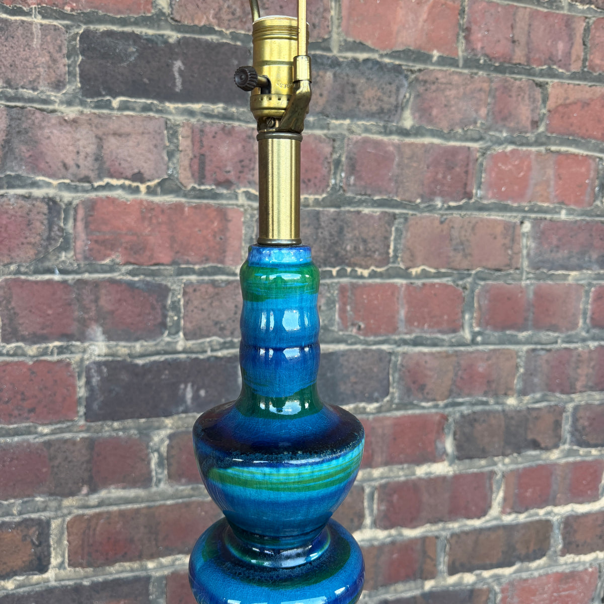 Mid Century Modern Blue and Green Ceramic Table Lamp