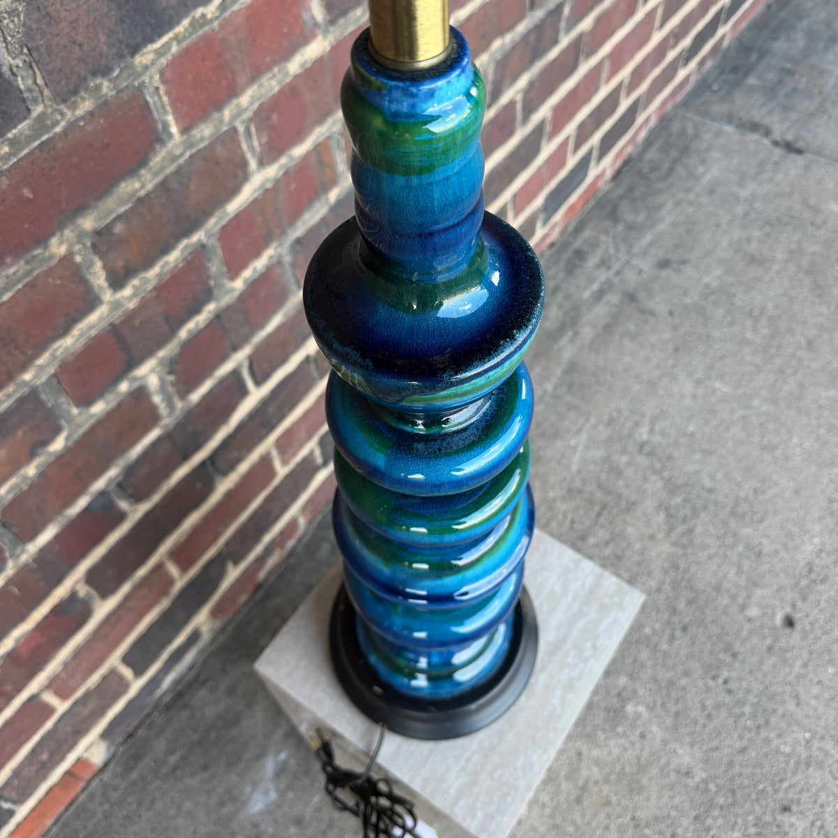 Mid Century Modern Blue and Green Ceramic Table Lamp