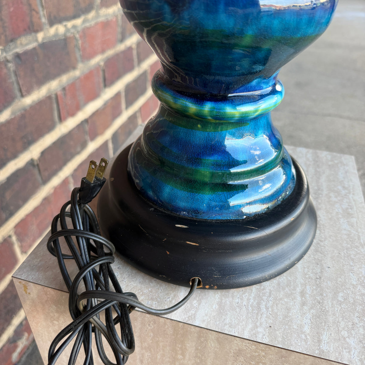 Mid Century Modern Blue and Green Ceramic Table Lamp