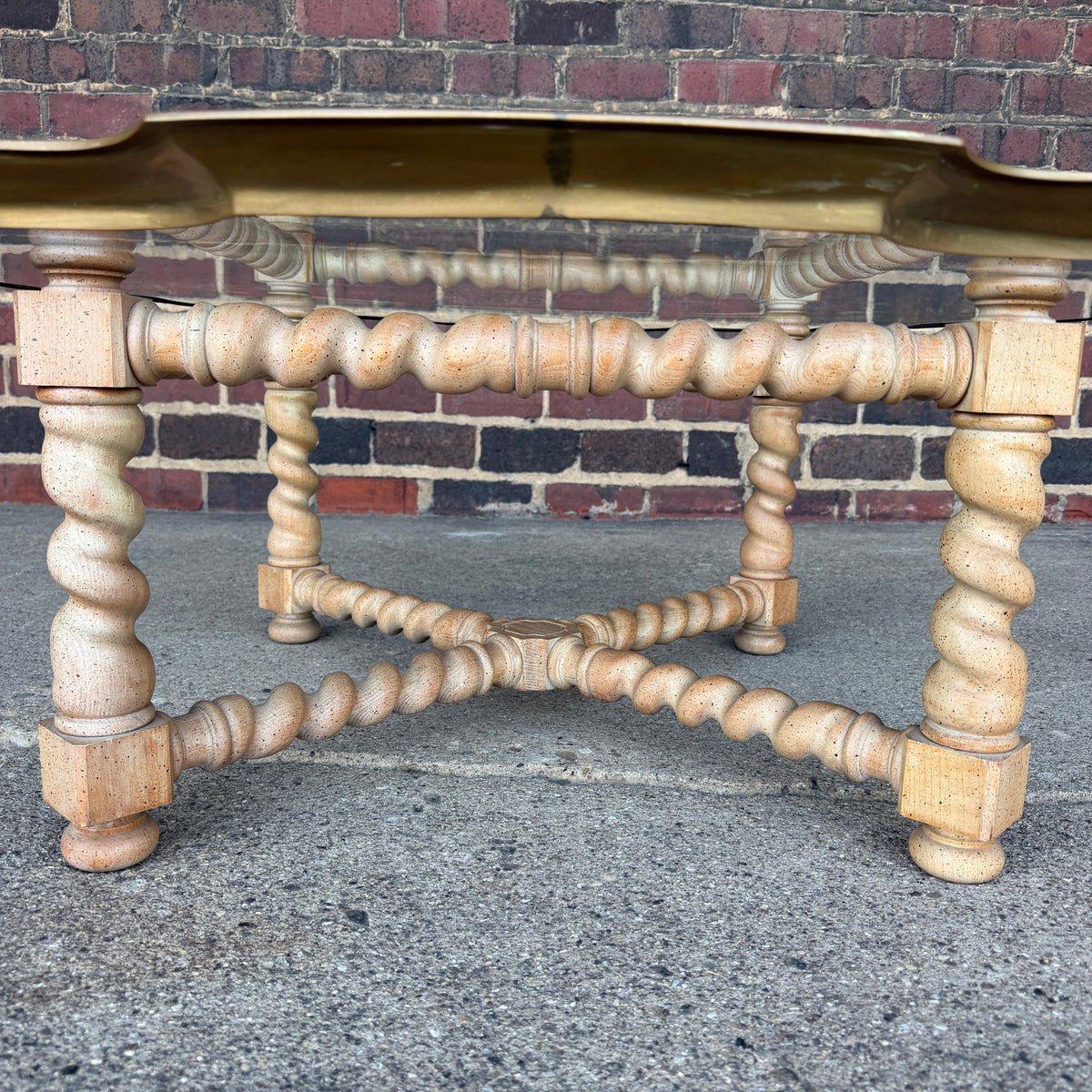 Baker Furniture Brass Glass and Oak Barley Twist Regency Coffee Table