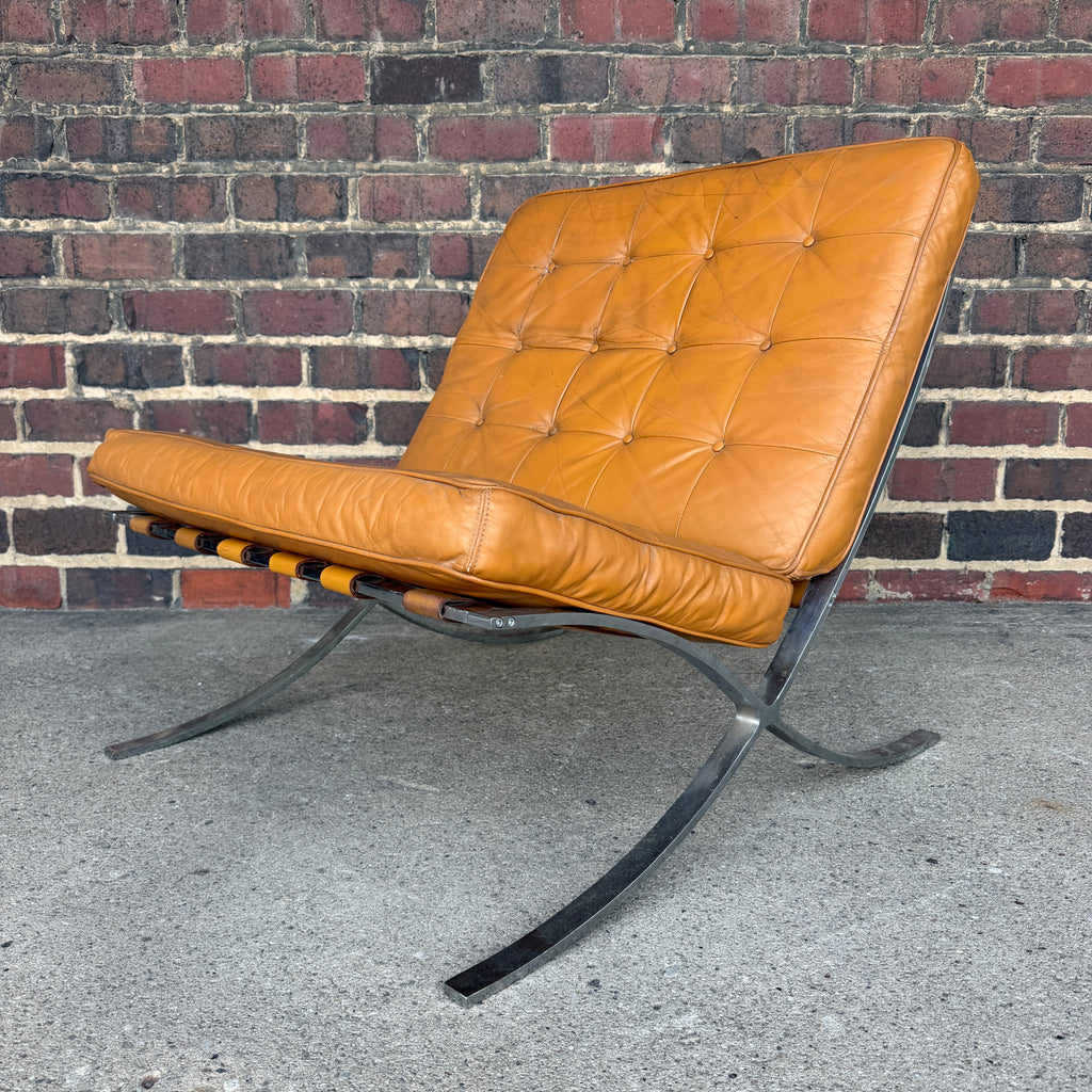 Tan Leather Mid Century Barcelona Style Lounge Chair