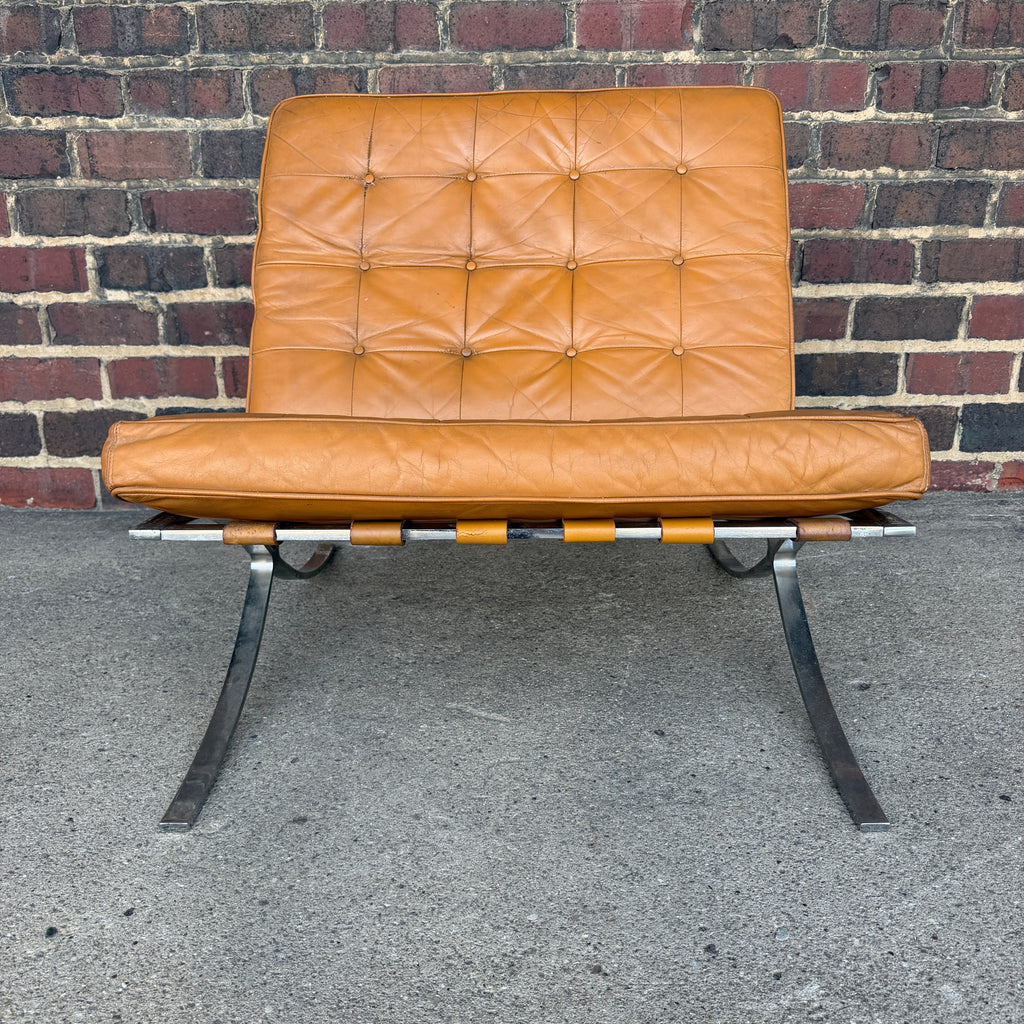 Tan Leather Mid Century Barcelona Style Lounge Chair
