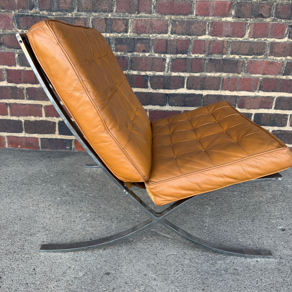 Tan Leather Mid Century Barcelona Style Lounge Chair