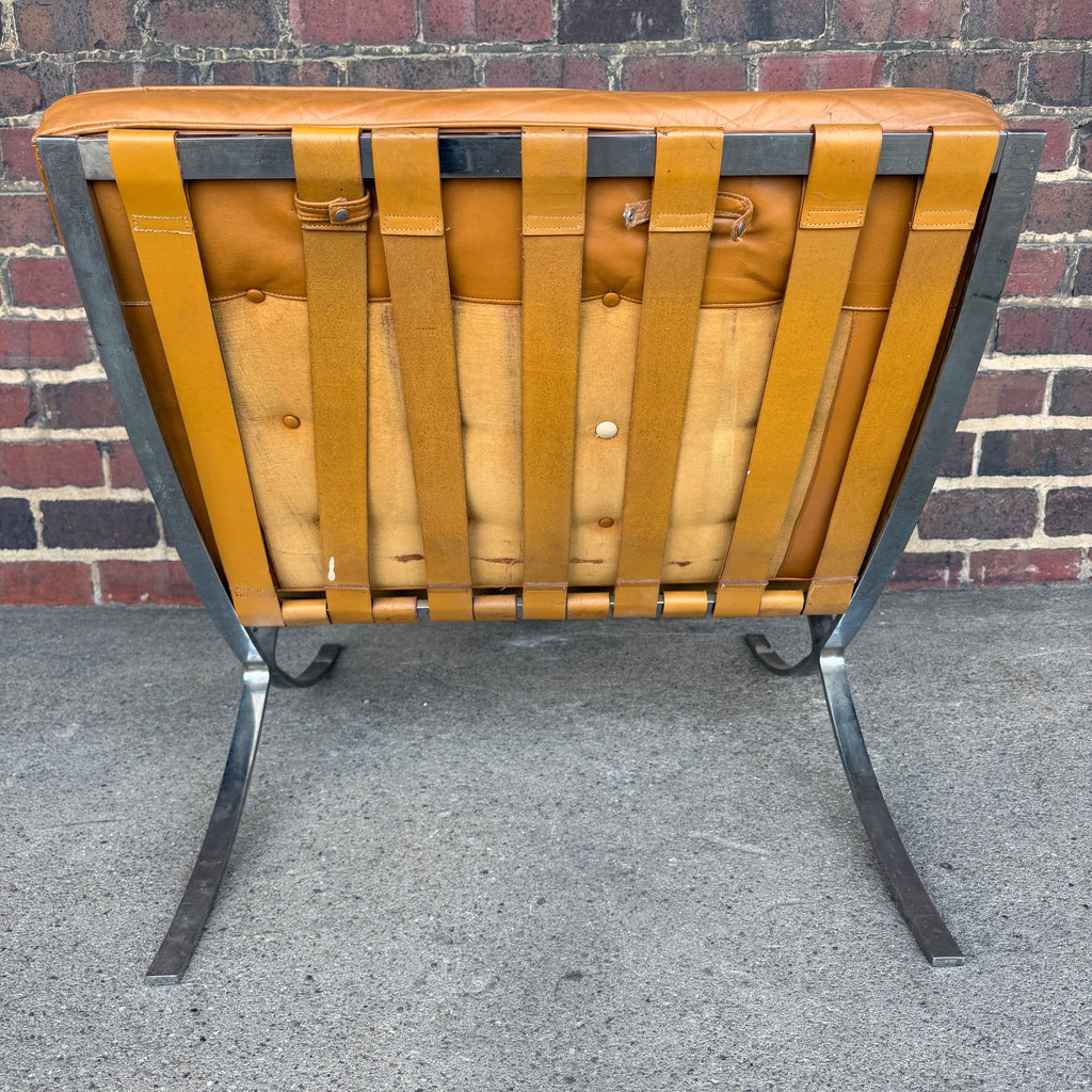Tan Leather Mid Century Barcelona Style Lounge Chair
