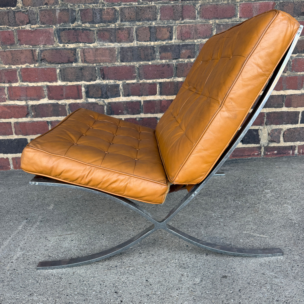 Tan Leather Mid Century Barcelona Style Lounge Chair