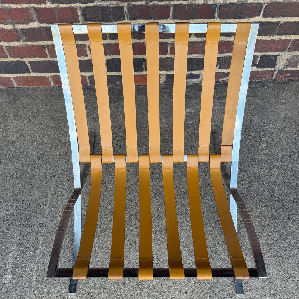 Tan Leather Mid Century Barcelona Style Lounge Chair