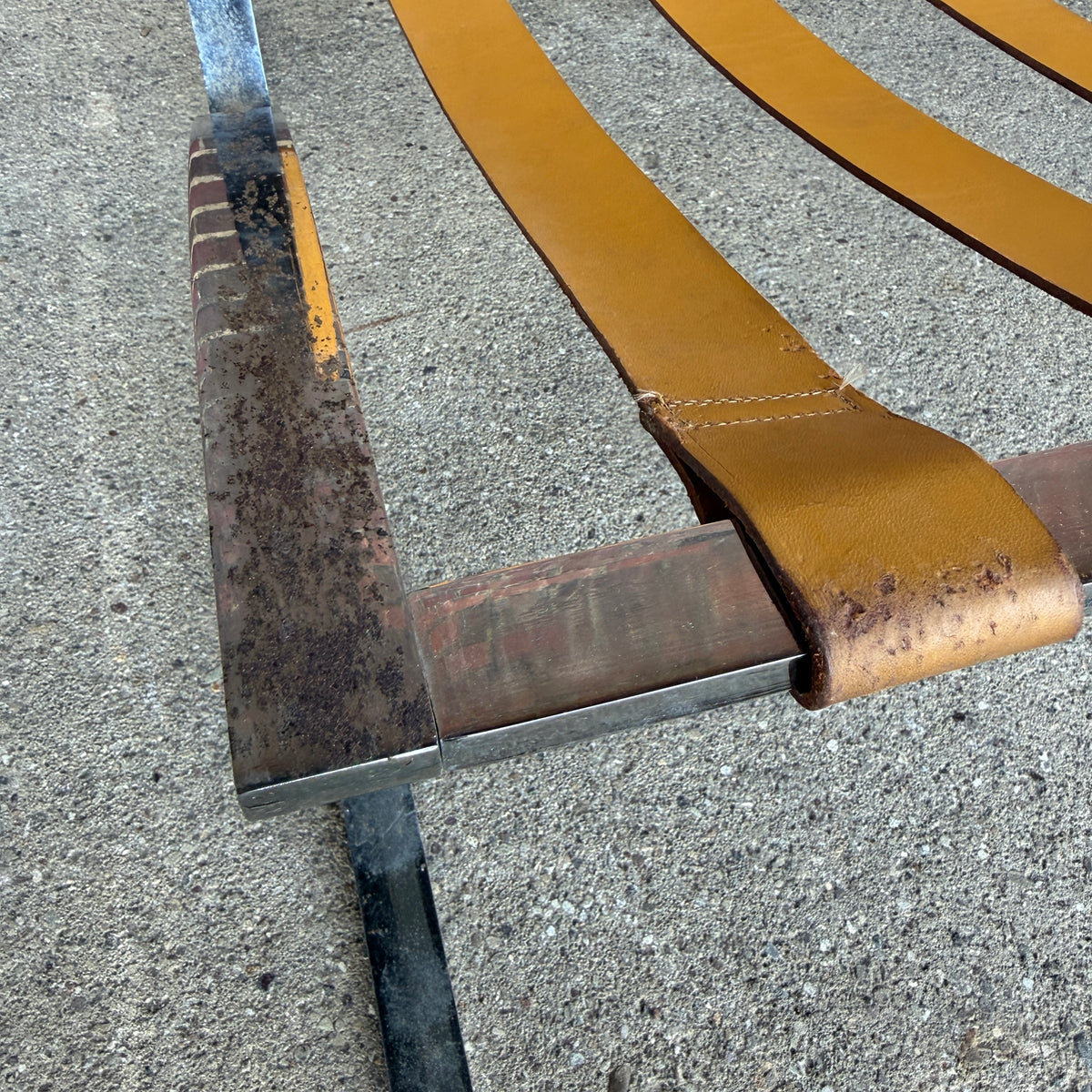 Tan Leather Mid Century Barcelona Style Lounge Chair