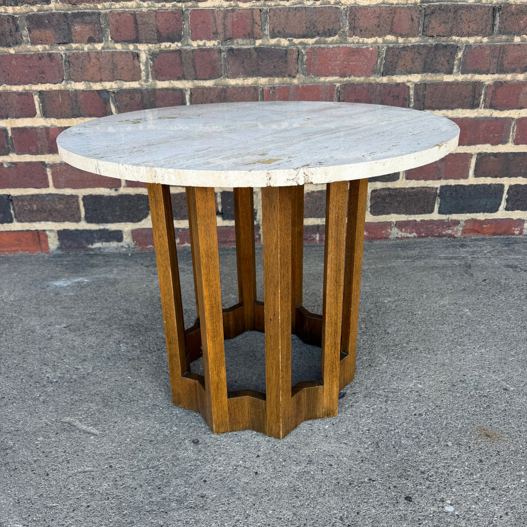 Harvey Probber Travertine and Walnut Circular Side Table