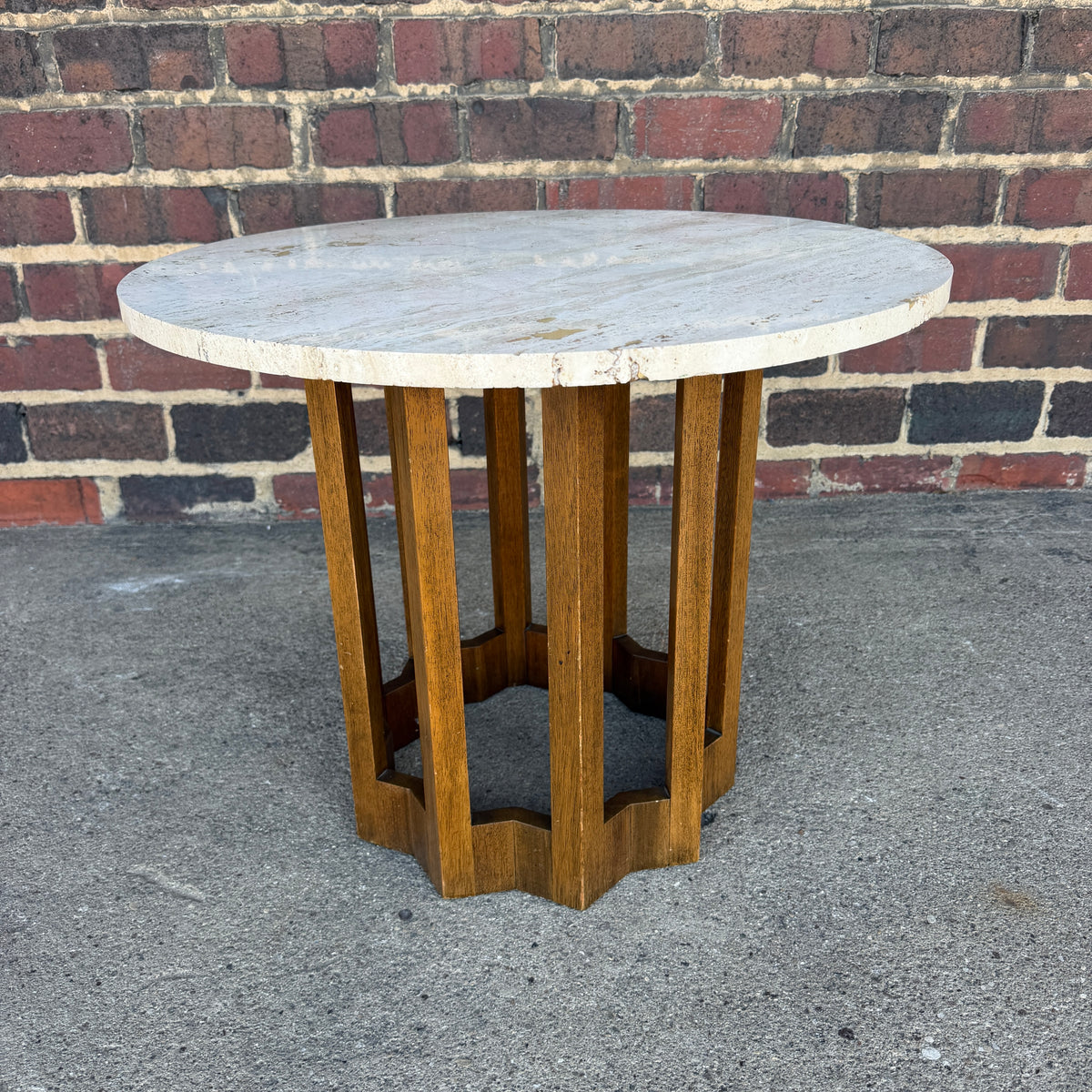 Harvey Probber Travertine and Walnut Circular Side Table