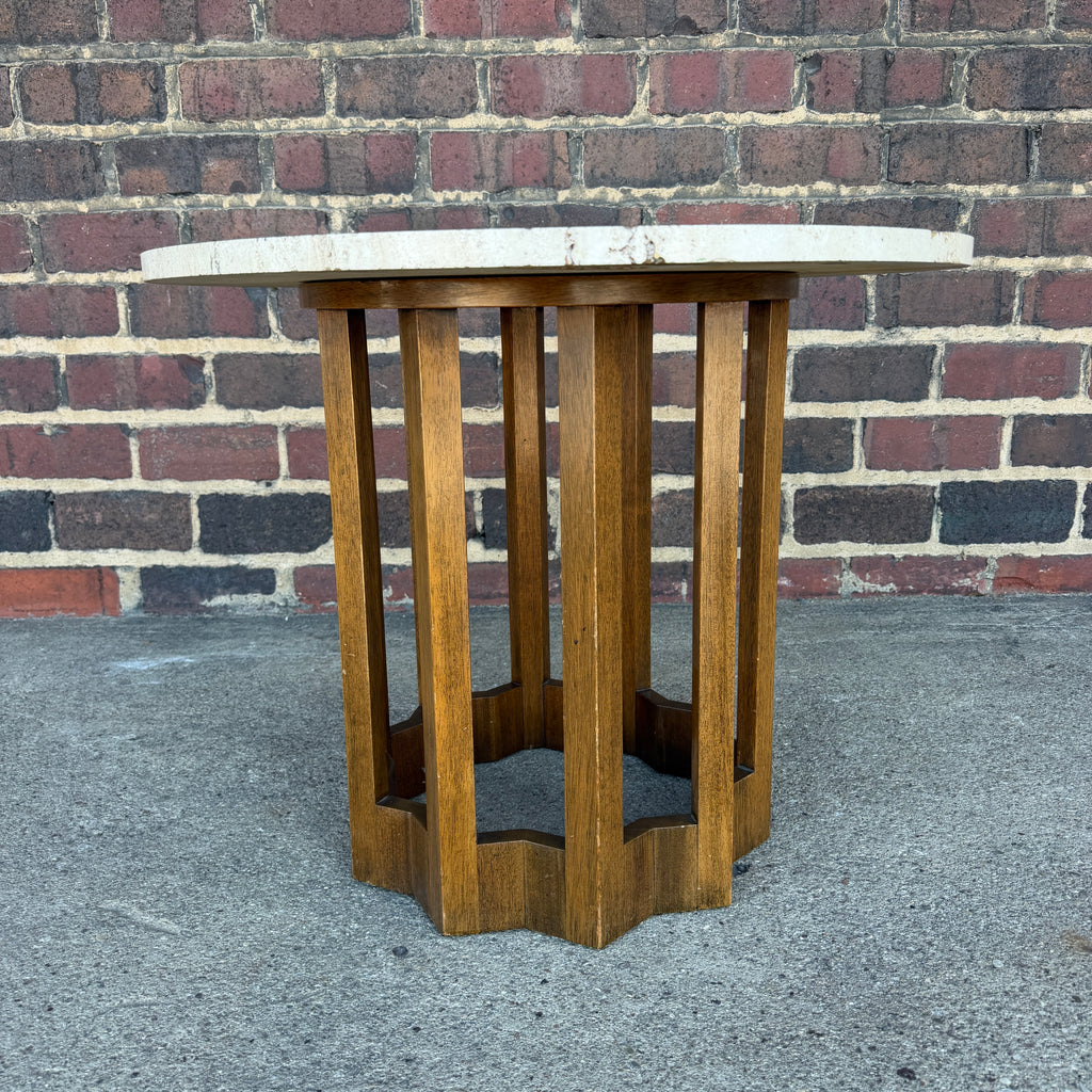 Harvey Probber Travertine and Walnut Circular Side Table