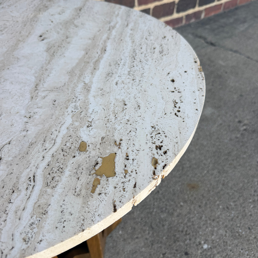 Harvey Probber Travertine and Walnut Circular Side Table