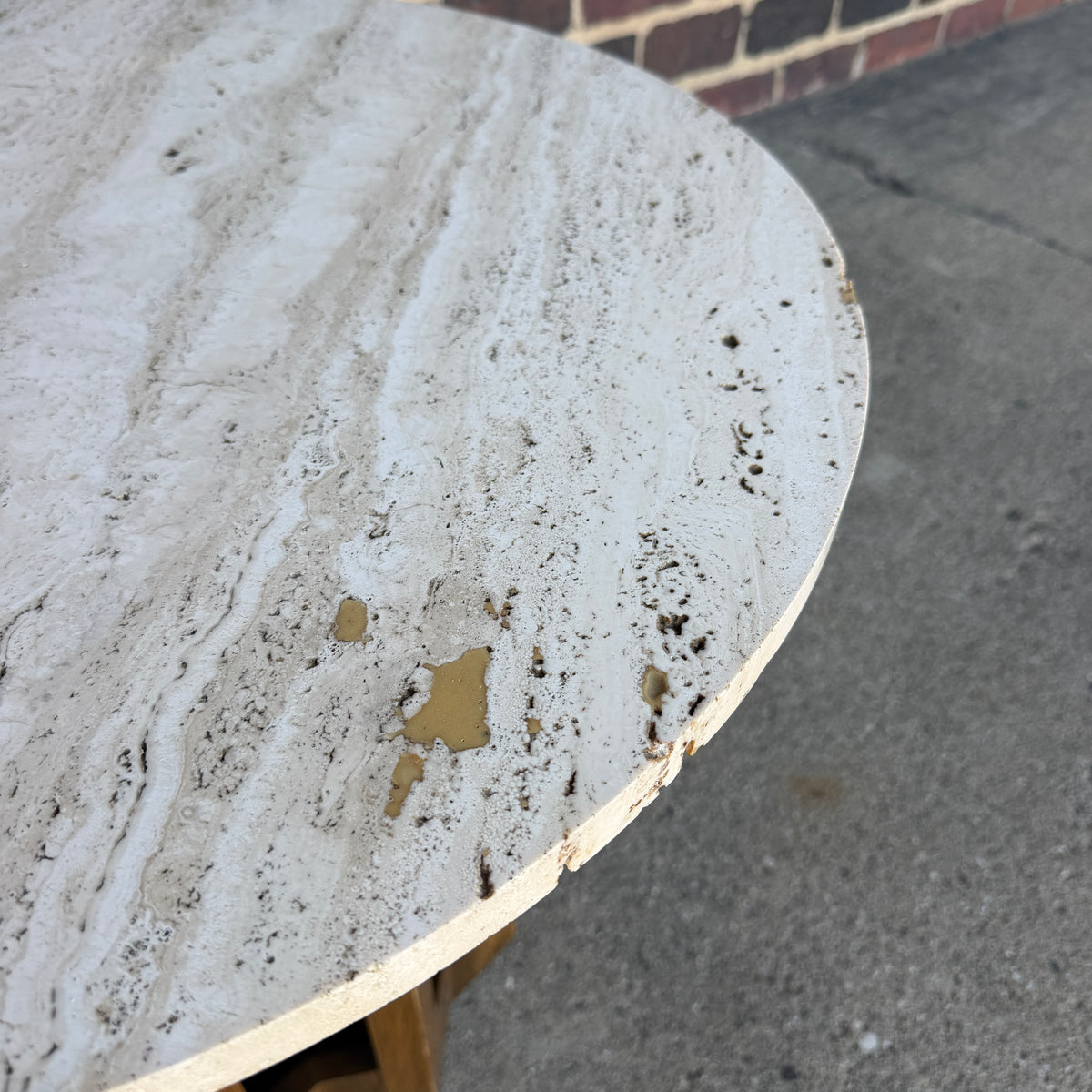 Harvey Probber Travertine and Walnut Circular Side Table