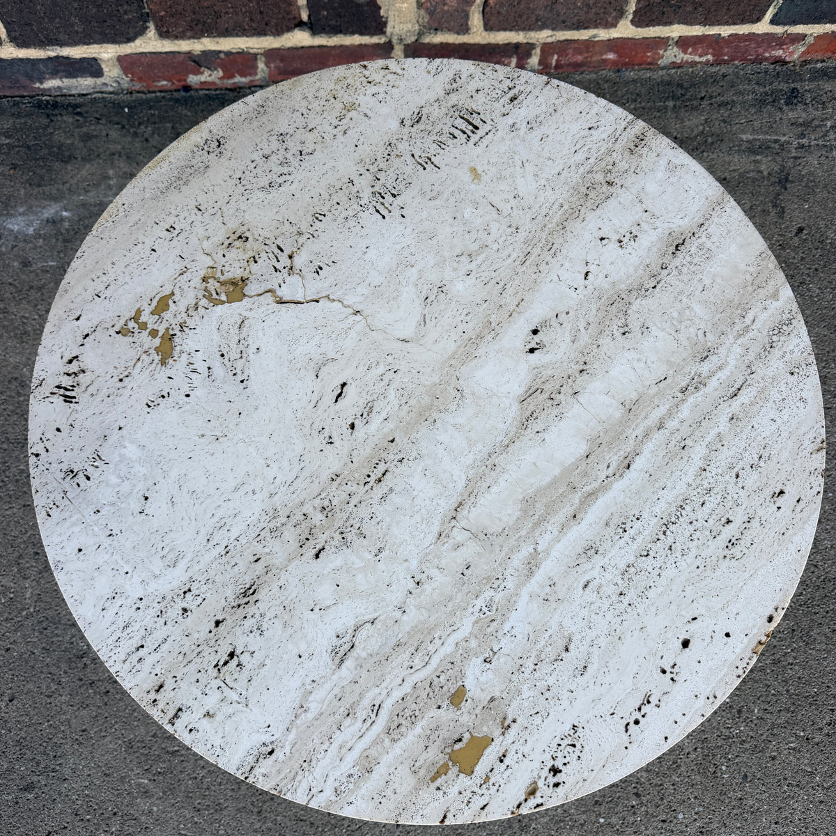 Harvey Probber Travertine and Walnut Circular Side Table