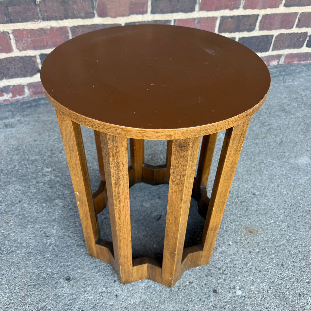 Harvey Probber Travertine and Walnut Circular Side Table
