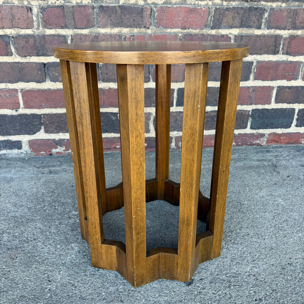 Harvey Probber Travertine and Walnut Circular Side Table