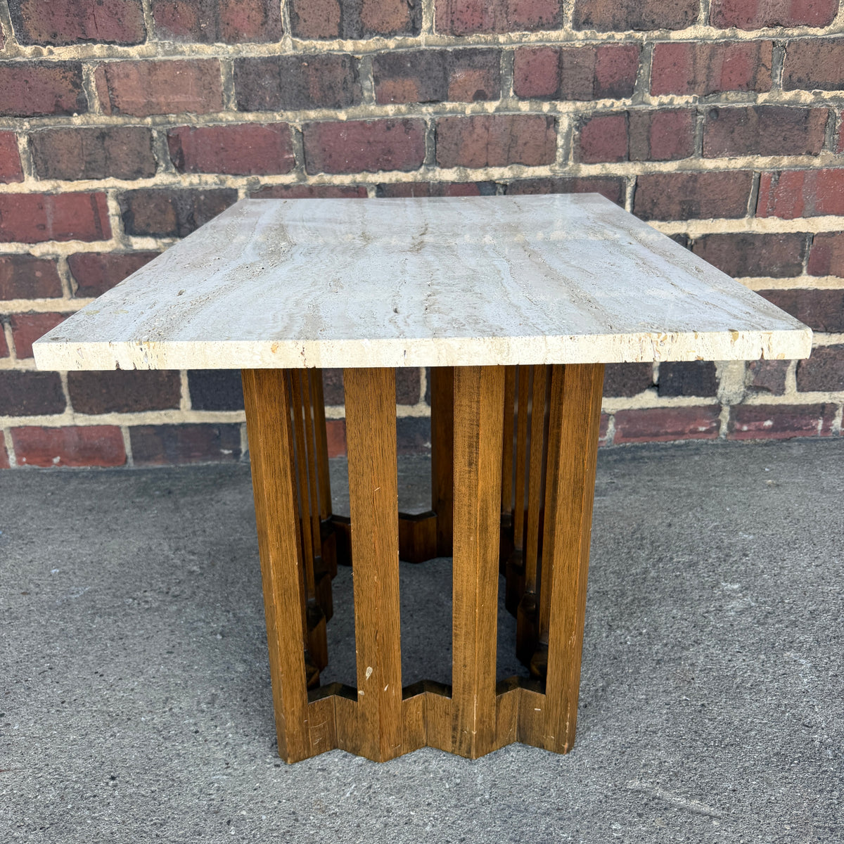Harvey Probber Travertine and Mahogany Rectangular Side Table