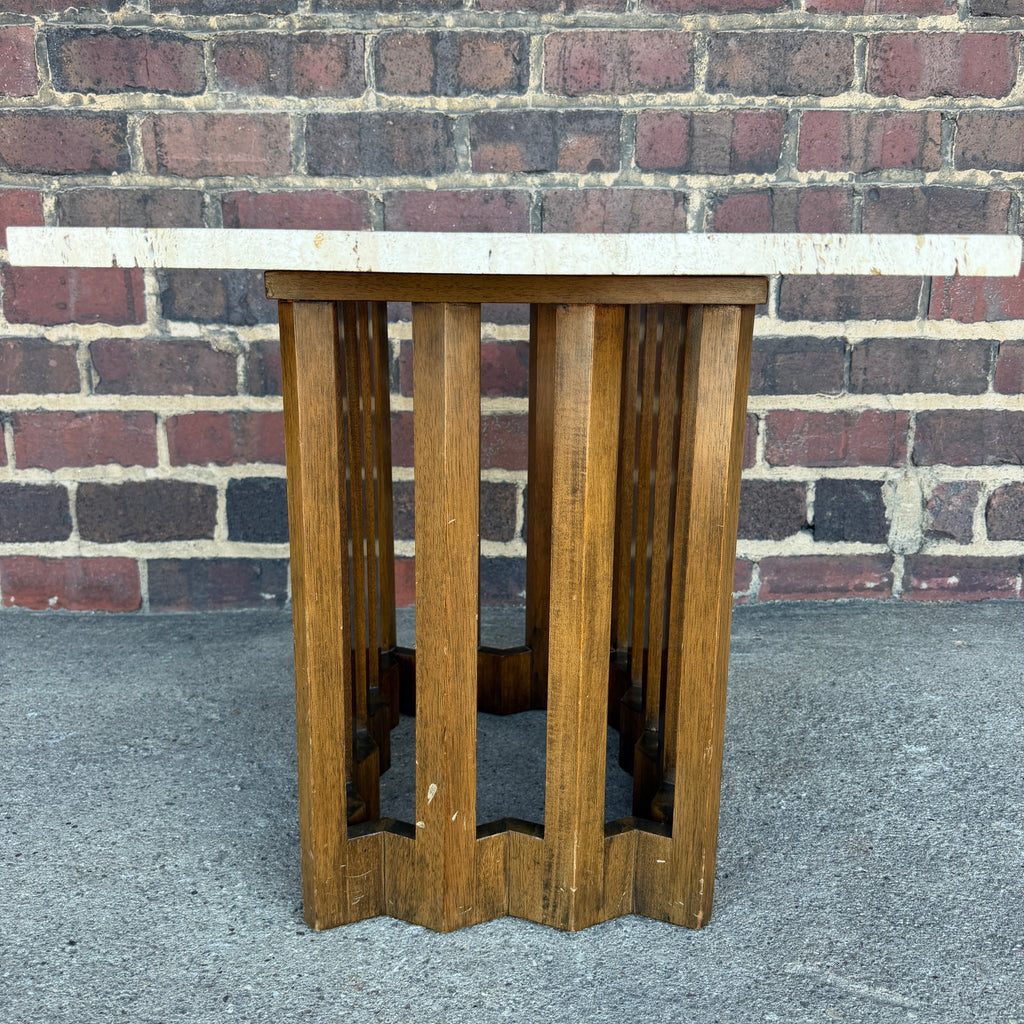 Harvey Probber Travertine and Mahogany Rectangular Side Table