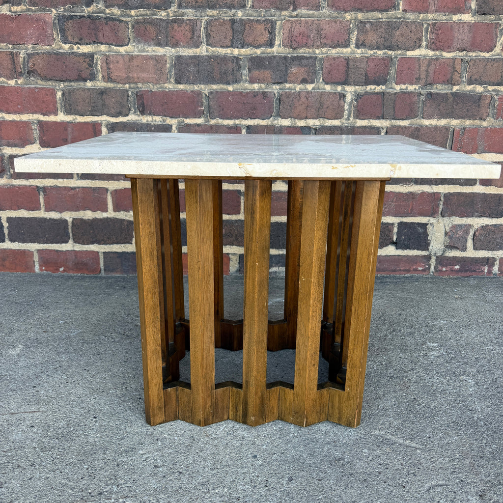 Harvey Probber Travertine and Mahogany Rectangular Side Table