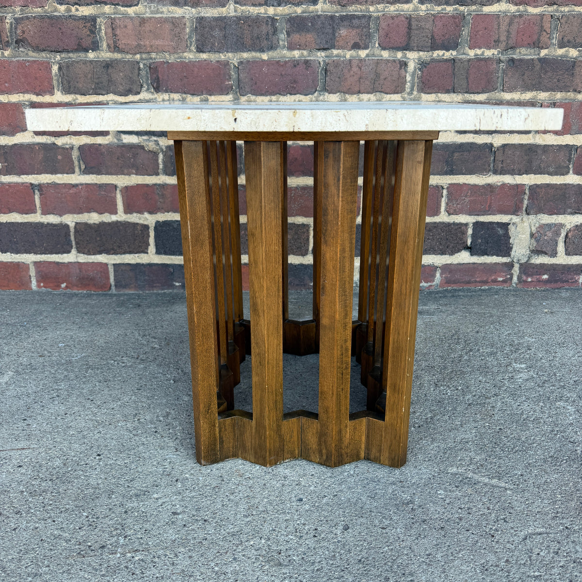 Harvey Probber Travertine and Mahogany Rectangular Side Table