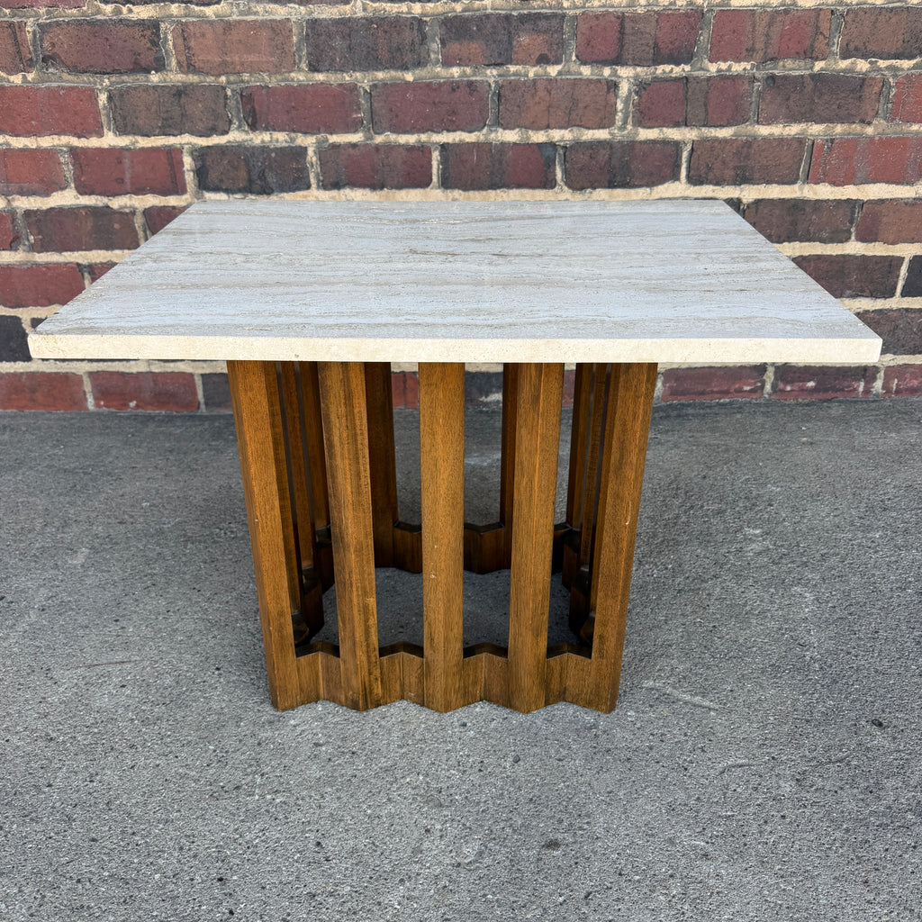 Harvey Probber Travertine and Mahogany Rectangular Side Table