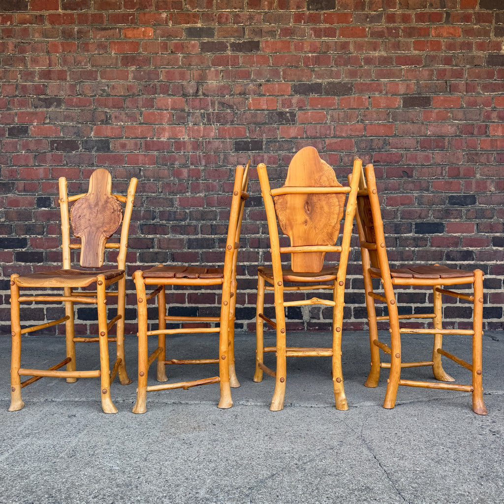 Set of 4 Adirondack Rustics Studio Handmade Live Edge Barstools Multi Wood