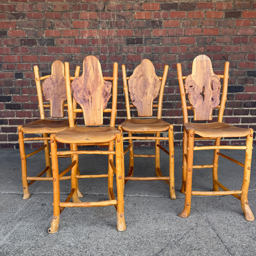 Set of 4 Adirondack Rustics Studio Handmade Live Edge Barstools Multi Wood