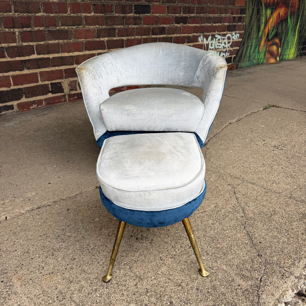 Nello Lenzi Italian Mid Century Chair and Ottoman