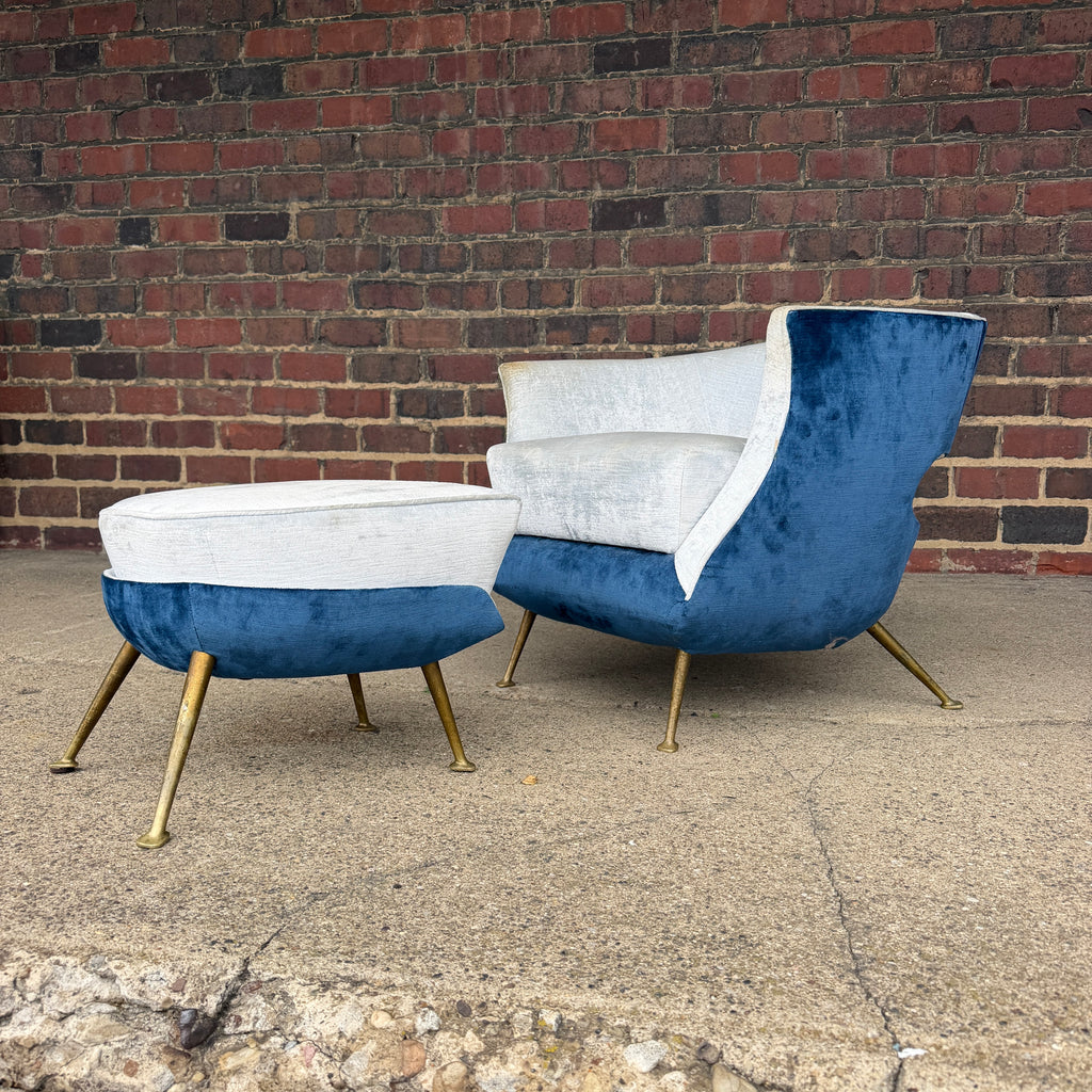 Nello Lenzi Italian Mid Century Chair and Ottoman