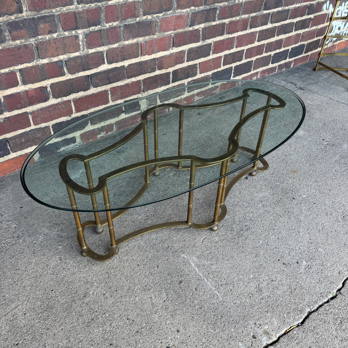 Mastercraft Brass and Glass Racetrack Oval Coffee Table