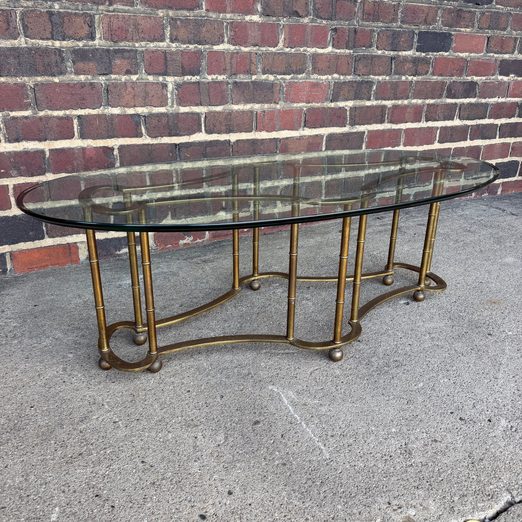 Mastercraft Brass and Glass Racetrack Oval Coffee Table