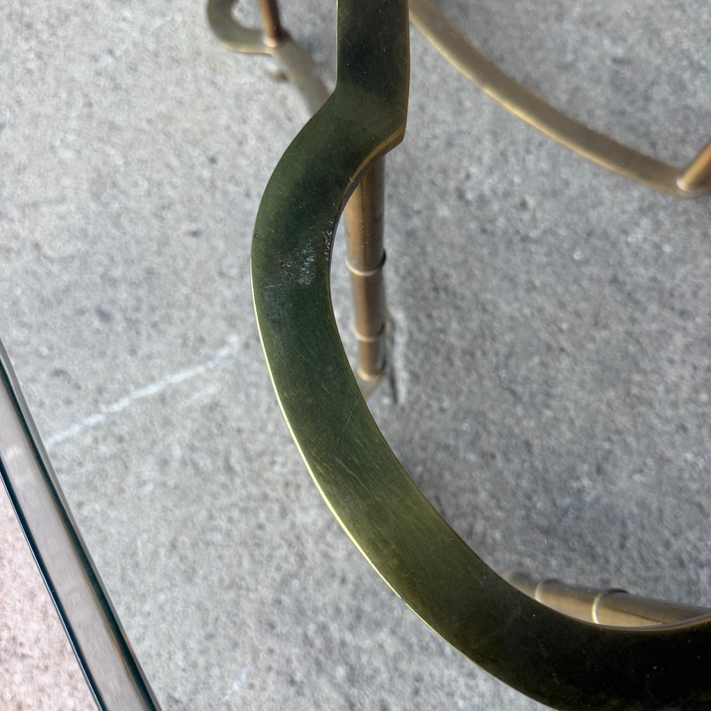Mastercraft Brass and Glass Racetrack Oval Coffee Table