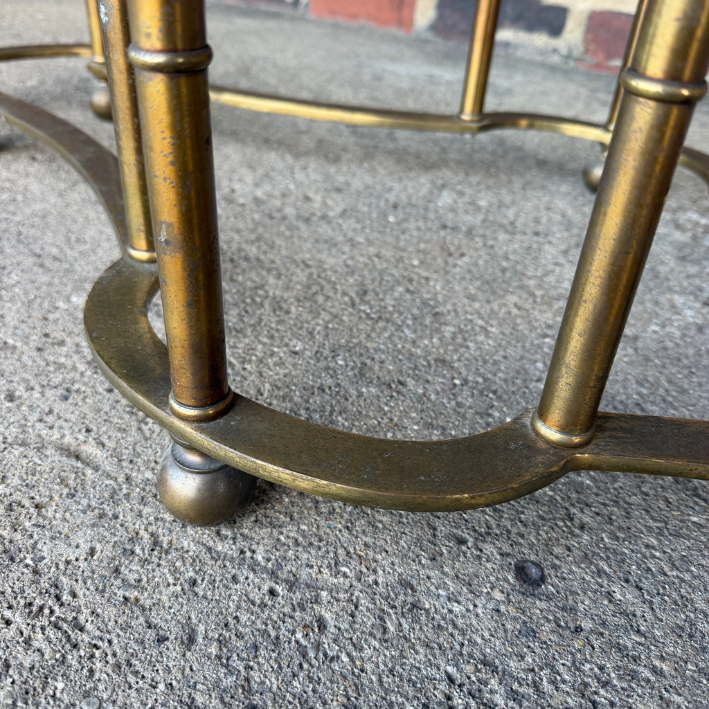 Mastercraft Brass and Glass Racetrack Oval Coffee Table